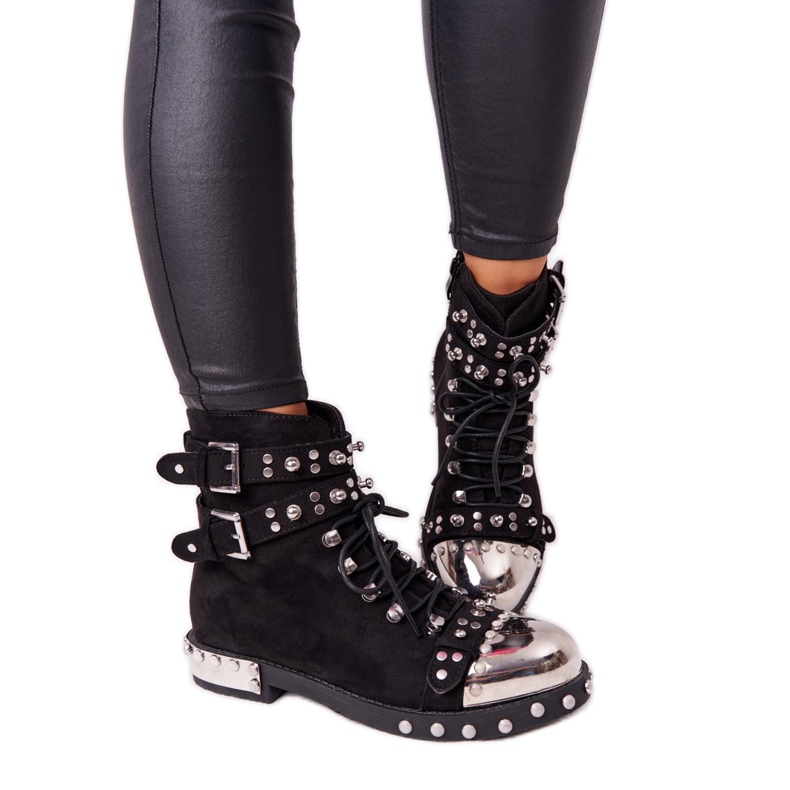 Bottes Chaudes Femme Avec Strass En Daim Noir Lu Boo le noir