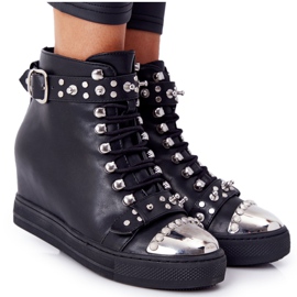 Bottines noires sur un coin avec strass Lu Boo le noir