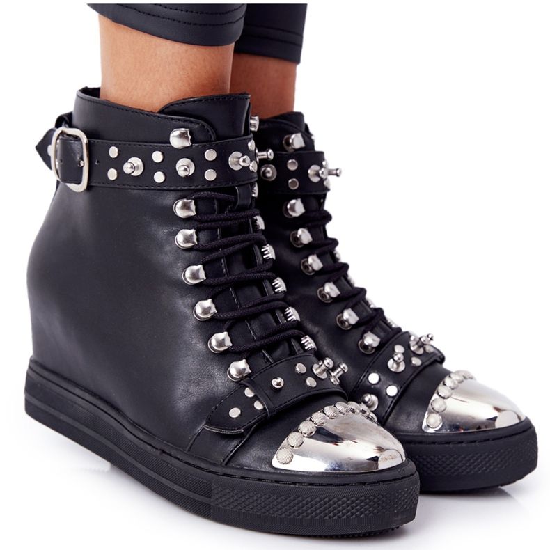 Bottines noires sur un coin avec strass Lu Boo le noir