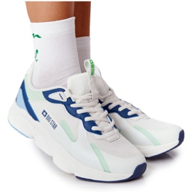 Chaussures de sport pour femmes en mousse à mémoire Big Star HH274810 Blanc blanche bleu vert Chaussures de sport pour femmes en mousse à mémoire Big Star HH274810 Blanc blanche bleu vert