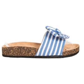 SHELOVET Pantoufles À Rayures À La Mode blanche bleu