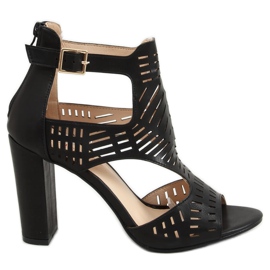 Noir S-860 Sandales noires à talons ajourés le noir Noir S-860 Sandales noires à talons ajourés le noir