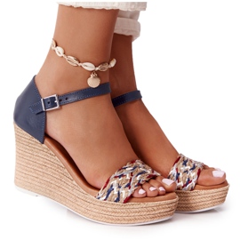 Sandales Compensées En Cuir Maciejka L4869-17 Bleu Marine