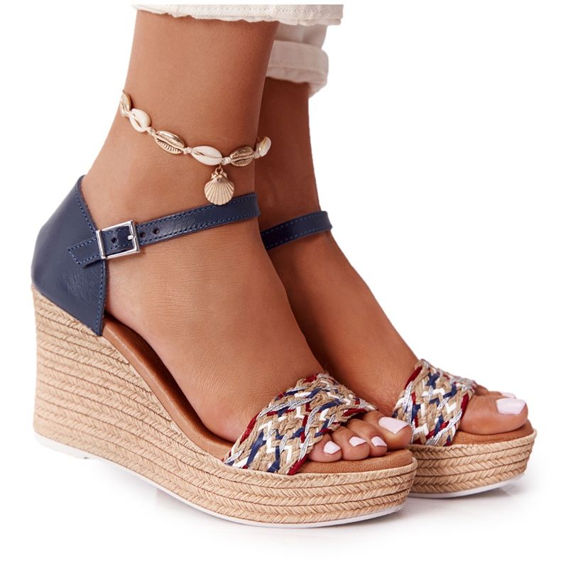 Sandales Compensées En Cuir Maciejka L4869-17 Bleu Marine