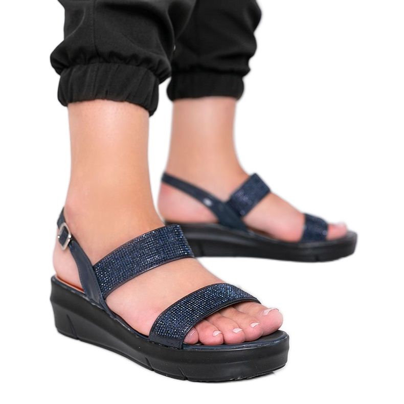 Sandales compensées bleu marine Sweet Rasp