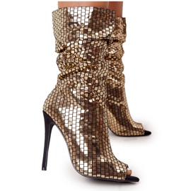LU BOO Bottes sur une soirée d'or à talons hauts doré