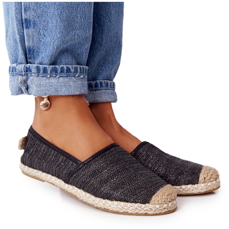 Espadrilles Noires Sur Semelle De Paille Lu Boo le noir