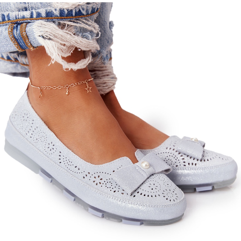 Ballerines Écologiques Bleues en Cuir Rio Flore argent