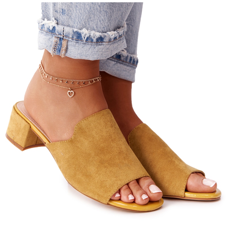 Pantoufles En Daim Sur Talon Sergio Leone KL313 Jaune