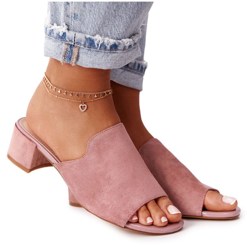 Chaussons En Daim Sur Talon Sergio Leone KL313 Rose