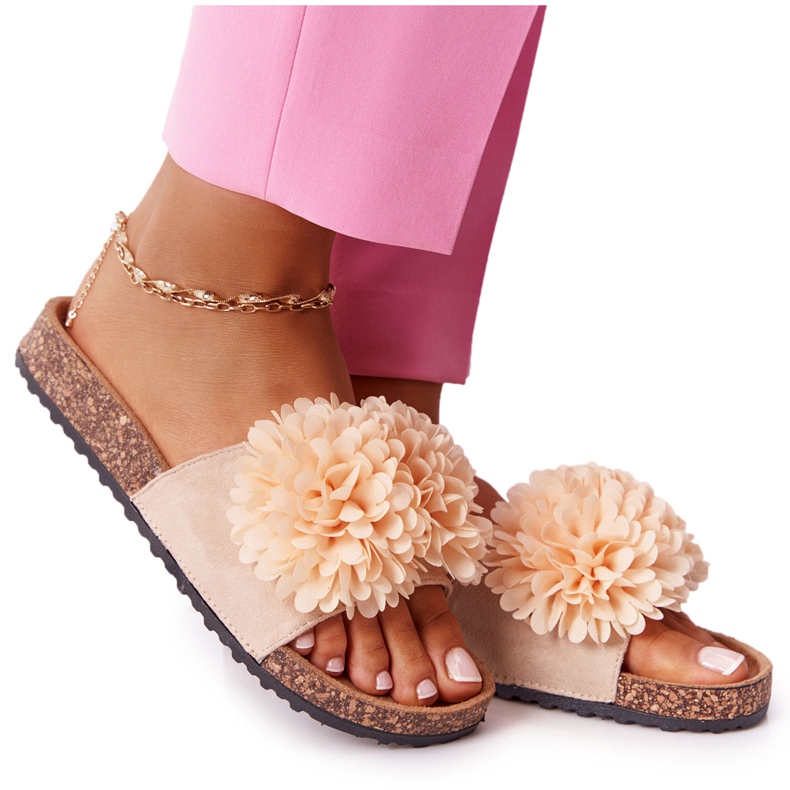 Chaussons Flowerbomb beiges sur semelle en liège Chaussons Flowerbomb beiges sur semelle en liège