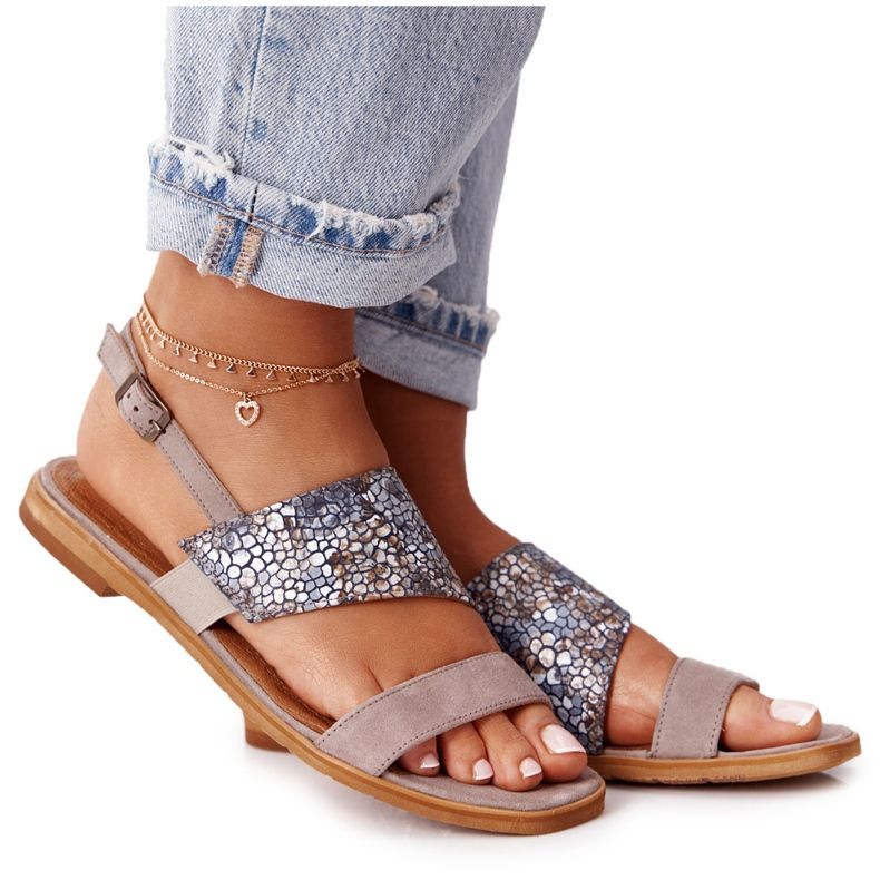 Sandales Cuir Maciejka 05167-10 Beige Foncé multicolore