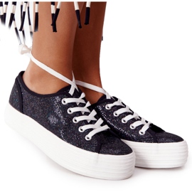 S.Barski Baskets à paillettes sur la plate-forme Luna noire le noir