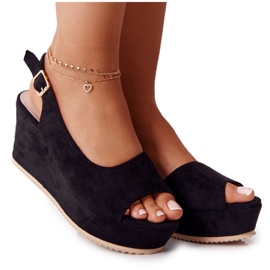 Sandales compensées en daim noires Party Time le noir