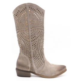 Exousite Boots femme cuir ajouré 1229 gris Exousite Boots femme cuir ajouré 1229 gris