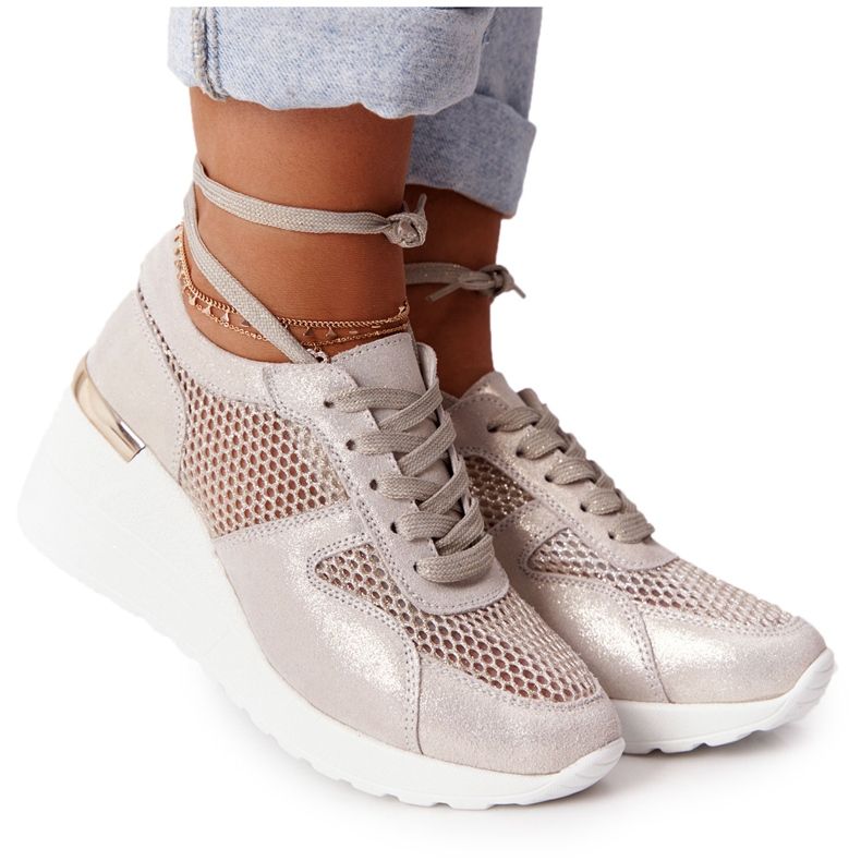 Baskets Compensées En Cuir Avec Maille S.Barski Doré beige d'or