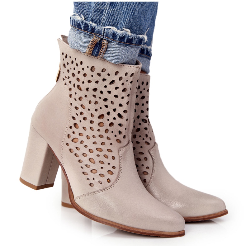 Exquisite Bottines En Cuir Ajouré Sur Un Poteau Exquis 1219 Cappuccino beige