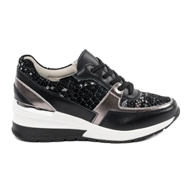 Goodin Baskets en cuir noires à imprimé serpent le noir