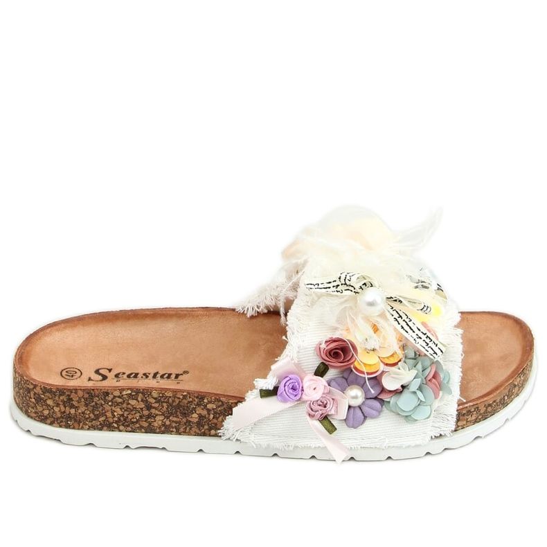 Chaussons liège blanc à fleurs BG61P Blanc blanche
