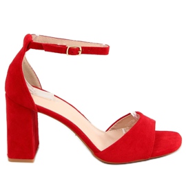 Sandales à talons carrés, daim rouge TU173P Rouge