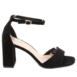 Sandales à talons carrés daim noir TU173P Noir le noir