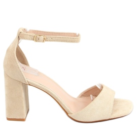 Sandales à talons carrés daim beige TU173P Beige