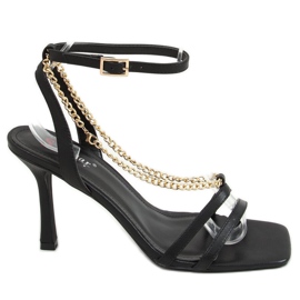 Sandales sur épingle avec chaîne noir NF-66P Noir le noir d'or
