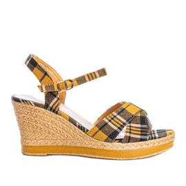 Sandales compensées moutarde à carreaux de You Bebe multicolore jaune