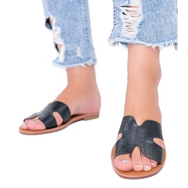 Chaussons en cuir noir motif crocodile phoenix