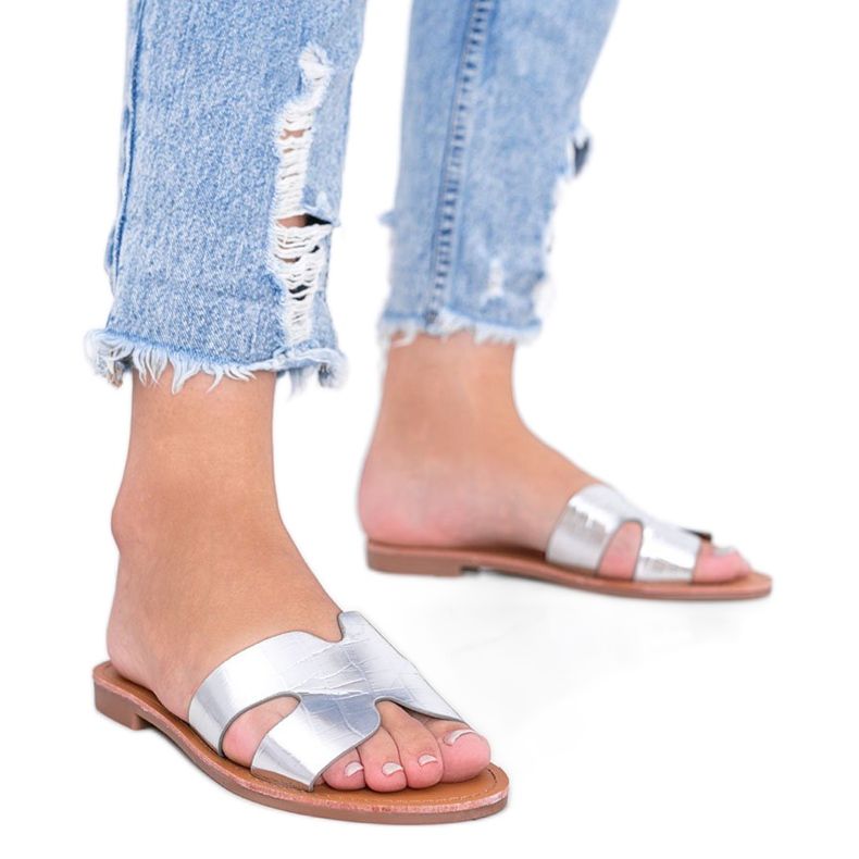 Chaussons argentés au motif peau de crocodile Phoenix