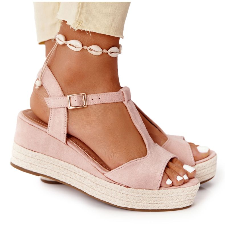 PG1 Sandales compensées roses Graciosa avec tresses PG1 Sandales compensées roses Graciosa avec tresses