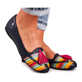 Ballerines Cuir Maciejka À Franges Bleu Marine 04016-17 multicolore