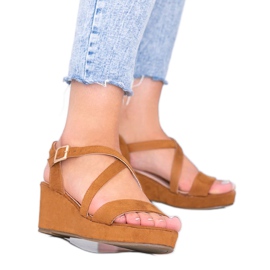 Sandales compensées Camel Bianco brun