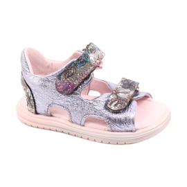 Sandales en cuir des filles Mazurek 1314 Amethyst Perła violet argent