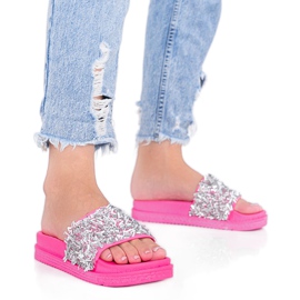 Chaussons Love Bling rose fluo avec zircone cubique