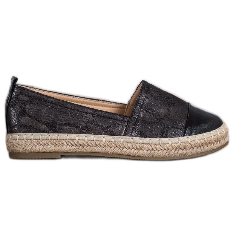 Bestelle Espadrilles brillantes avec cuir écologique le noir