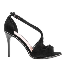 Sandales noires avec zircone cubique sur un talon Elvi le noir