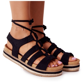 Sandales nouées sur une plate-forme Santorini noire le noir