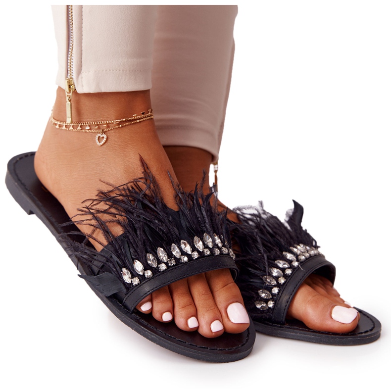 Chaussons Lu Boo Noirs Avec Plumes le noir Chaussons Lu Boo Noirs Avec Plumes le noir