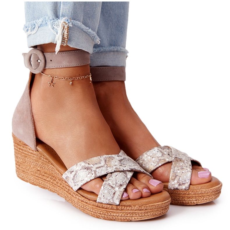 Sandales Compensées en Daim Maciejka 04565-04 Beige-Or