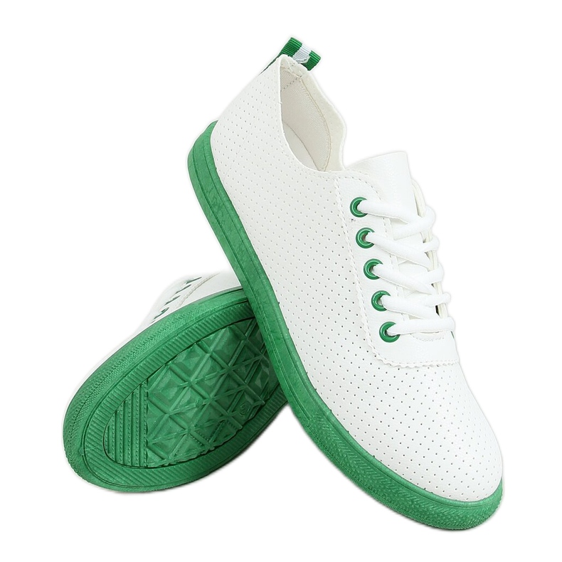 Baskets à lacets femme, blanches et vertes LA44 Green
