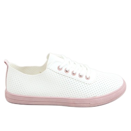 Baskets à lacets femme, blanc et rose LA44 Rose