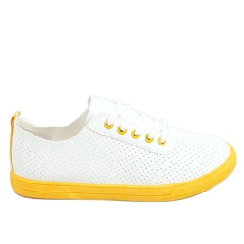 Baskets à lacets femme, blanc et jaune LA44 Jaune blanche