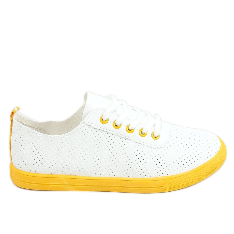 Baskets à lacets femme, blanc et jaune LA44 Jaune blanche