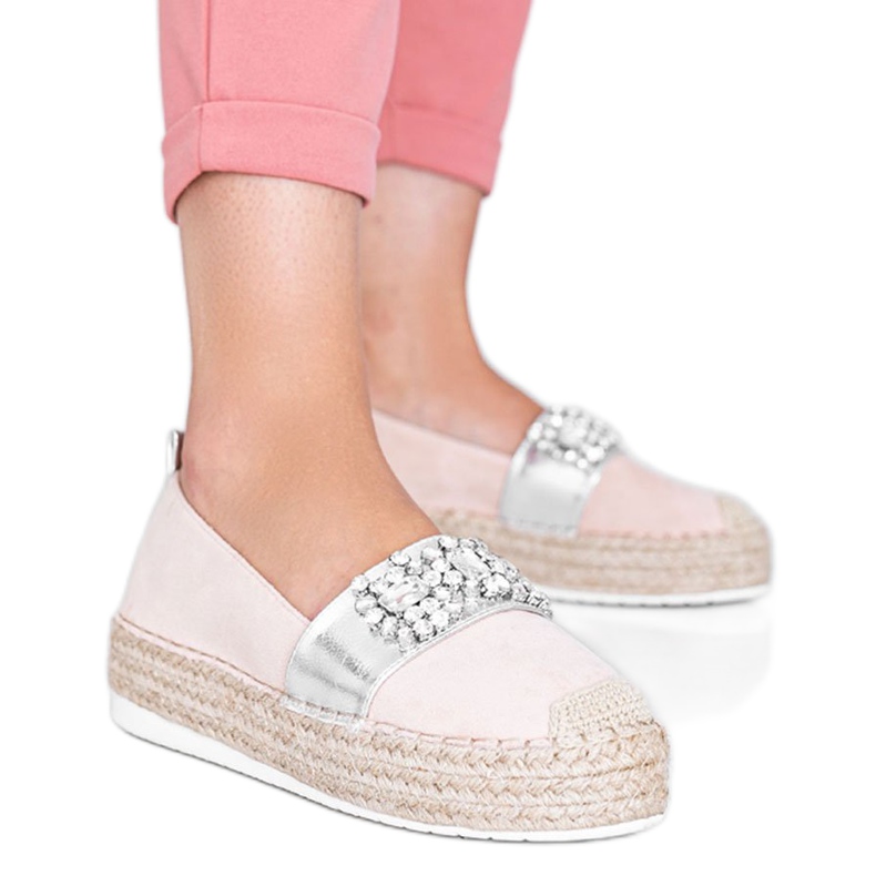 Espadrilles beiges avec pierres Cher argent
