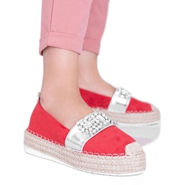 Espadrilles rouges avec pierres Cher argent
