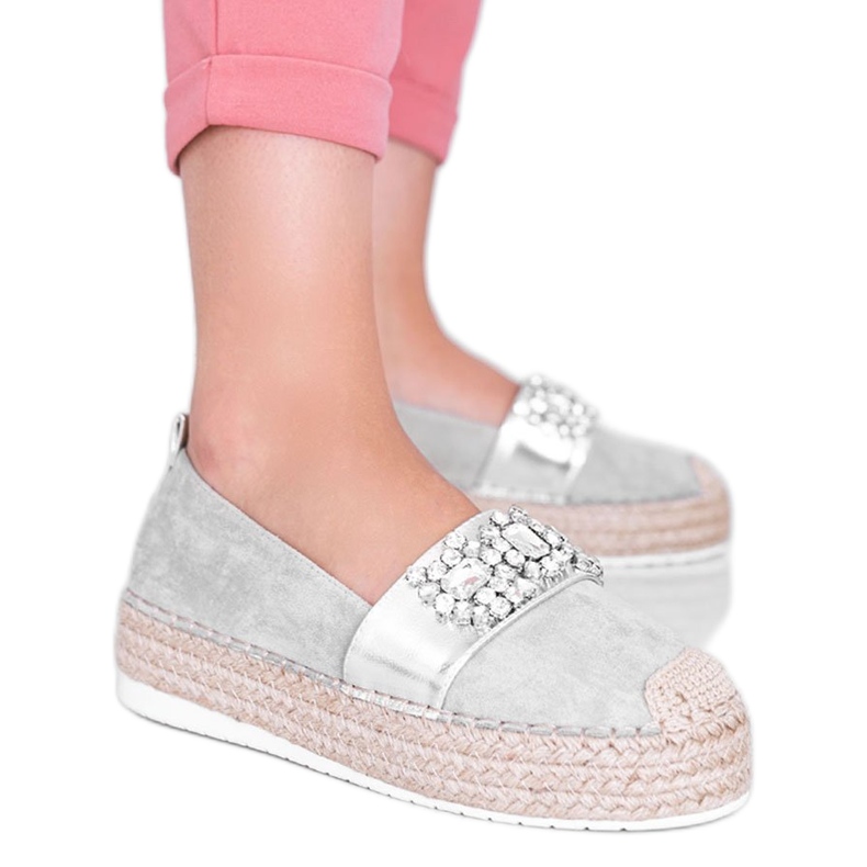 Espadrilles grises avec pierres Cher argent