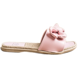 Small Swan Pantoufles En Cuir Éco Avec Un Noeud rose