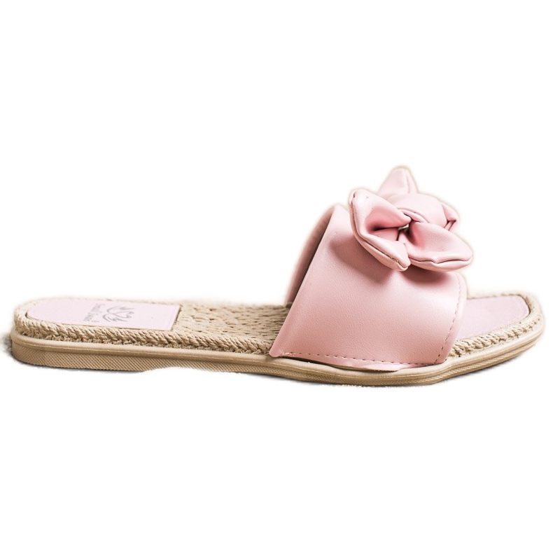 Small Swan Pantoufles En Cuir Éco Avec Un Noeud rose