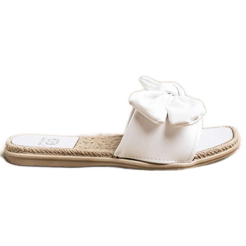 Small Swan Pantoufles En Cuir Éco Avec Un Noeud blanche
